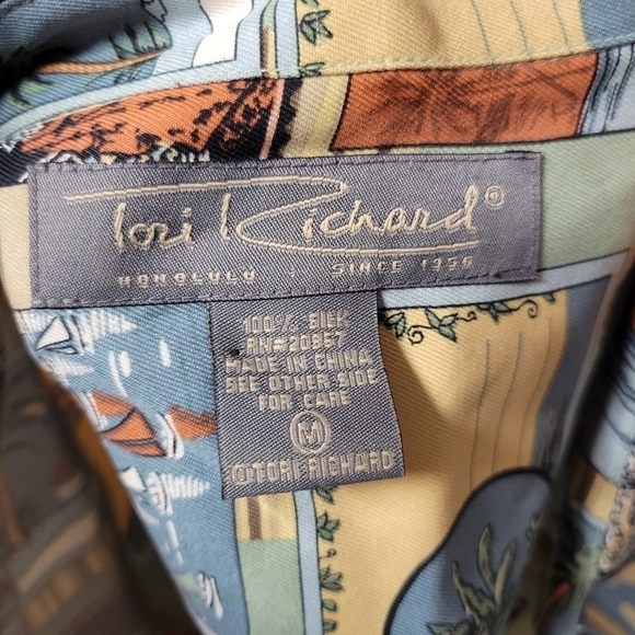 Tori Richard Shirt Men's Green Hawaiian Honolulu Ocean Sailing 100% Silk Medium - Picture 3 of 6